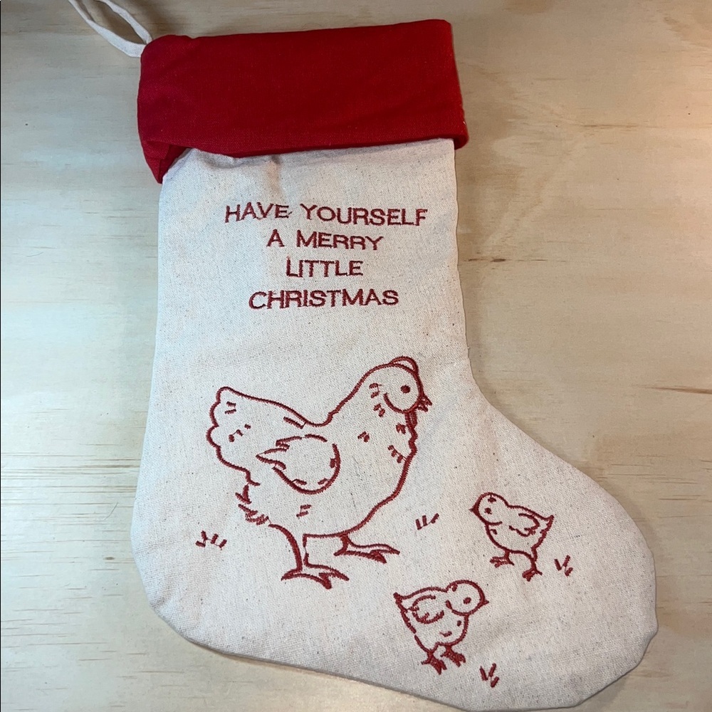 Red and Cream Rustic Christmas Stocking